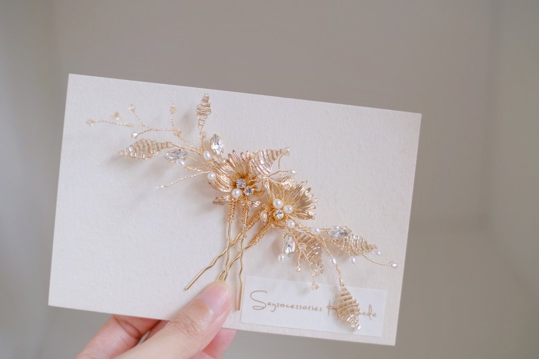 Wedding headpiece (set of 2),金色新娘头饰,旗袍髪饰,手工头饰 - 发饰 - 水晶 金色