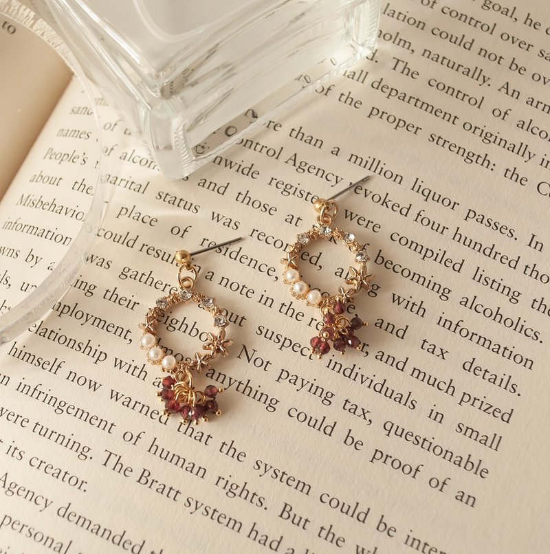 La Don - 浪漫石榴耳环 耳针/耳夹 - 耳环/耳夹 - 宝石 红色