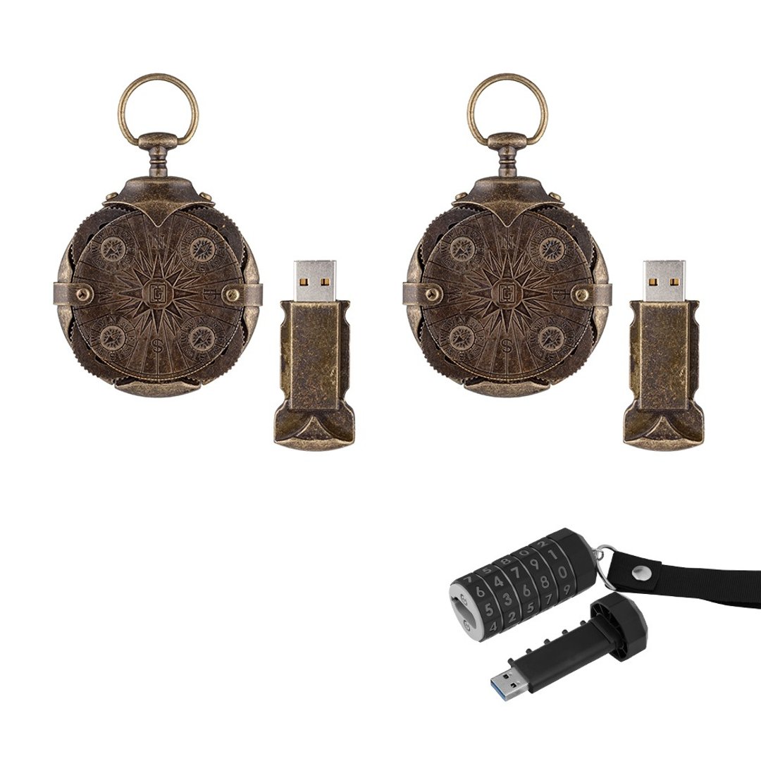 【3只USB 震撼68折套装优惠 】Compass密码随身碟64+32GB套装 - U盘 - 其他金属 咖啡色