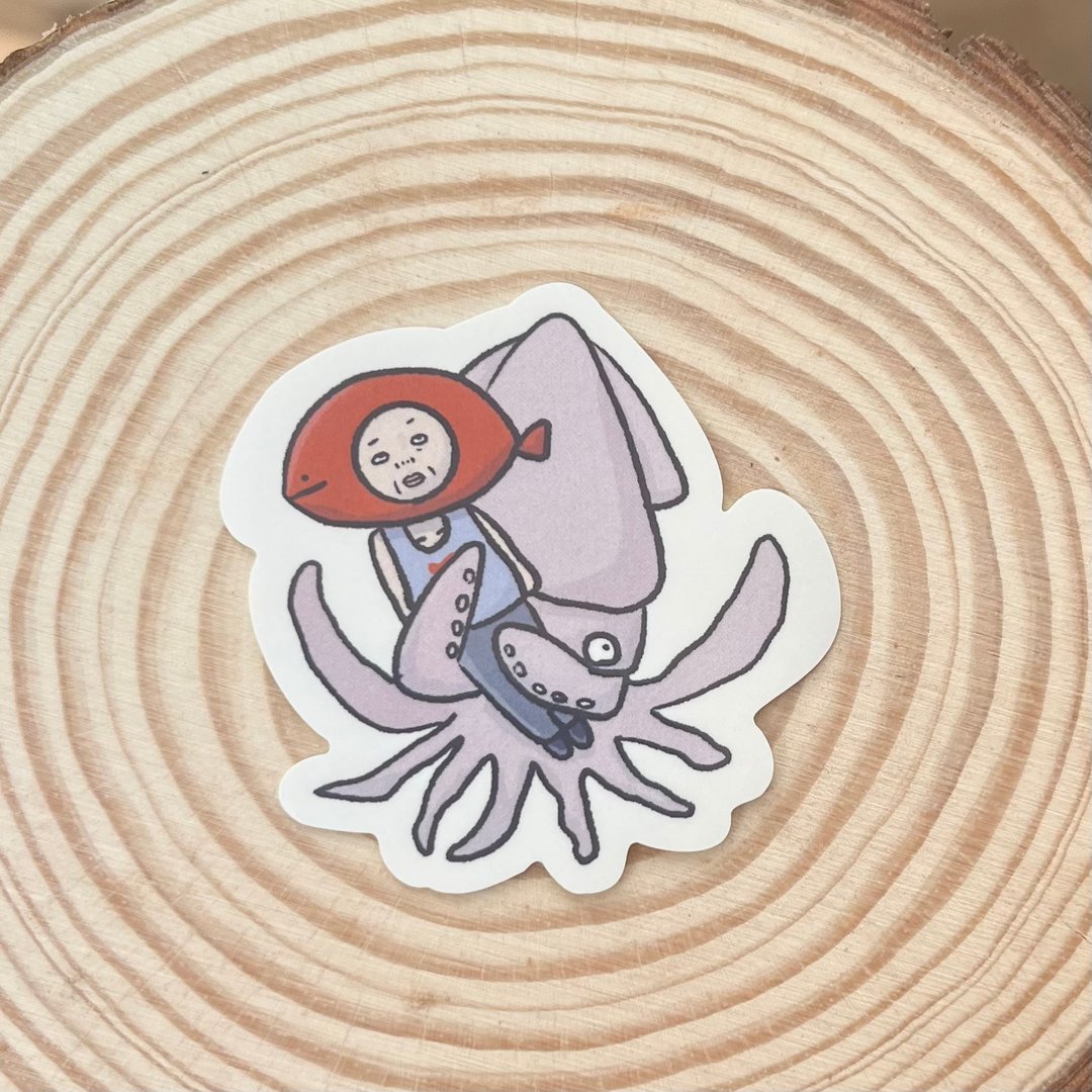 可爱的乌贼与人鱼贴纸 - 贴纸 - 纸 粉红色