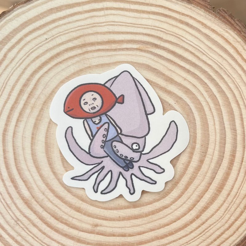 可爱的鱿鱼和美人鱼贴纸 - 贴纸 - 纸 粉红色