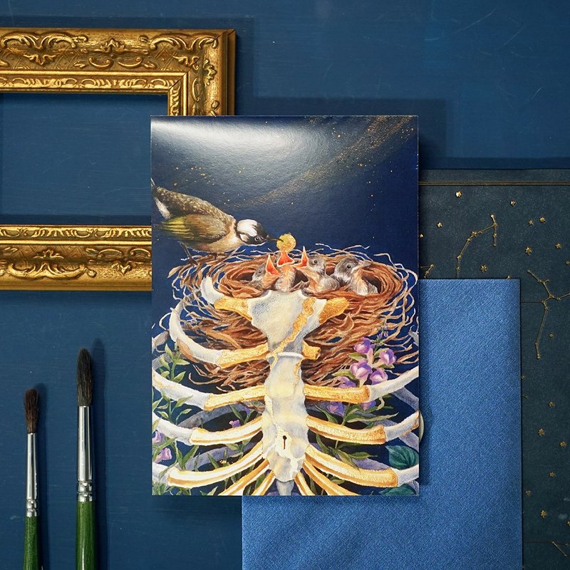 【金继而生】艺术卡片02 | 白头翁&肋骨动物水彩贺卡 - 卡片/明信片 - 纸 蓝色