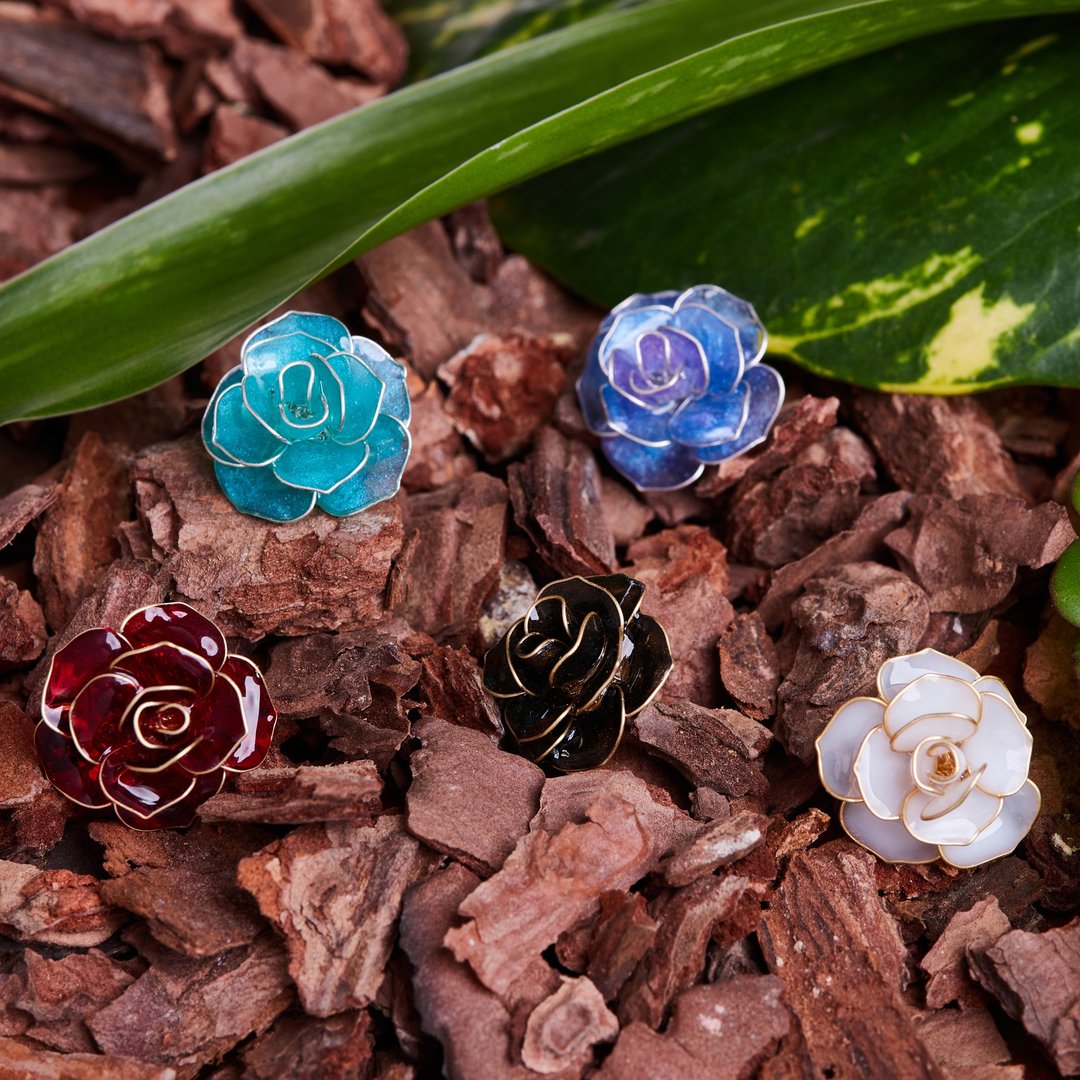 玫瑰花- 手工耳环 树脂耳环 水晶花 耳针 耳夹 - 耳环/耳夹 - 其他材质 