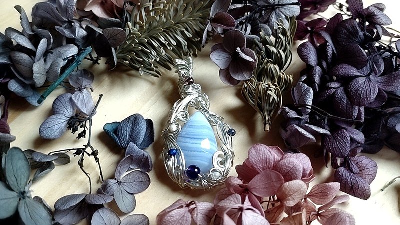 【山眠】若水 之二 蓝纹玛瑙坠饰 - 项链 - 半宝石 蓝色