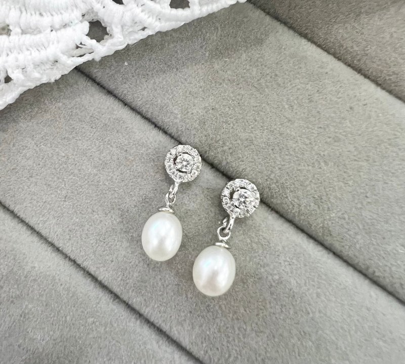 Freshwater Pearl - 耳环/耳夹 - 其他金属 银色