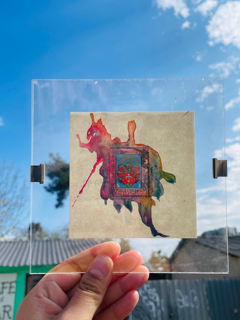 83年奥地利老邮票色彩系列手绘水彩装饰画|情人节礼物 - 海报/装饰画/版画 - 陶 红色