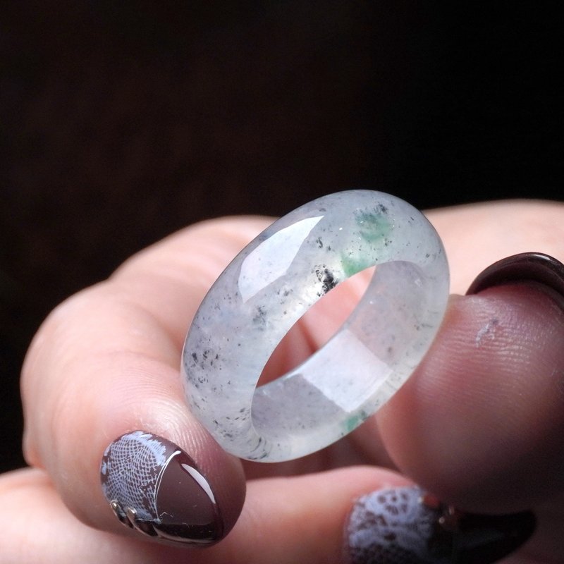 玻璃种飘花翡翠戒指戒圈 | 国际18围 | 天然缅甸玉翡翠A货 | 送礼 - 戒指 - 玉石 透明