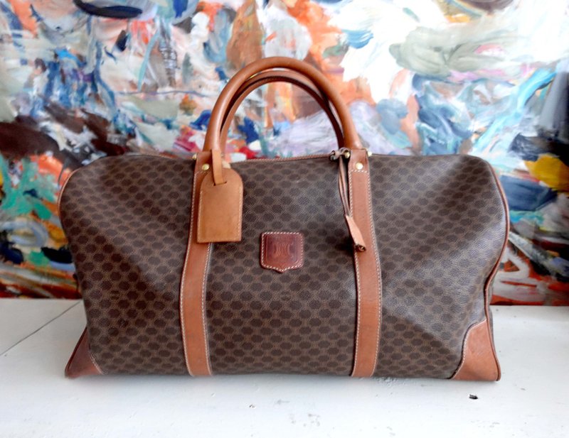 意大利中古CELINE啡色Monogram手提袋旅行袋50cm包包高级二手古着 - 手提包/手提袋 - 其他材质 咖啡色