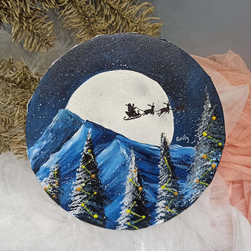 耶诞夜的乐曲 压克力彩绘  礼物  圣诞节 油画 体验 麋鹿 - 插画/绘画/写字 - 棉．麻 