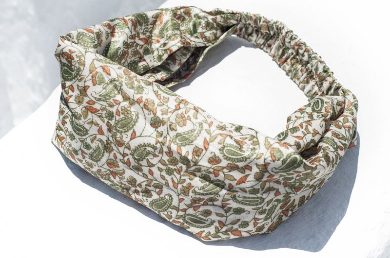 顶级丝绸发带/缤纷花朵发带/松紧发带/手工丝绸发带-绿色植物花朵 - 发饰 - 丝．绢 多色