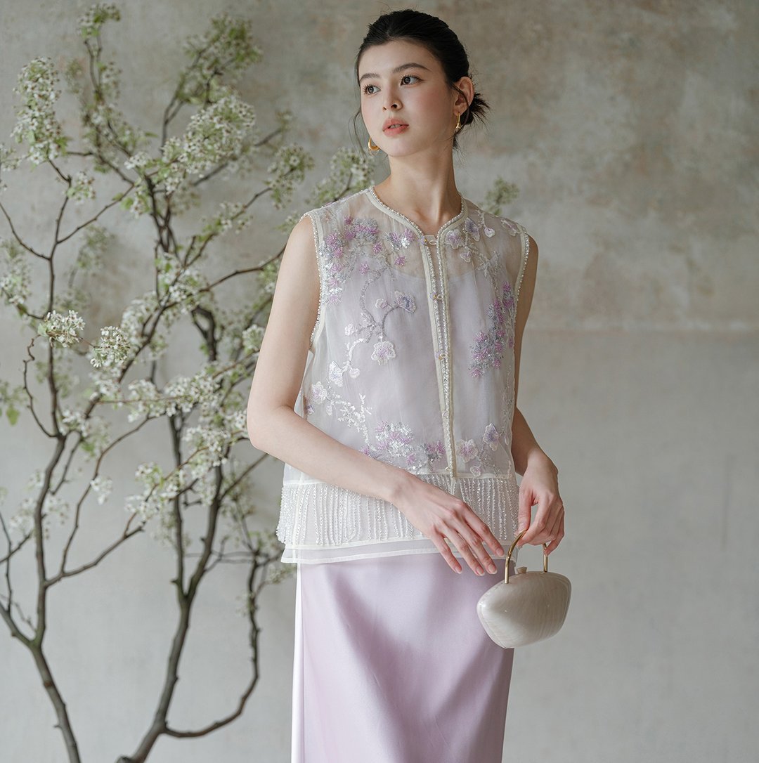 【黛紫】新中式复古中国风 精致刺绣背心/吊带裙 - 女装背心 - 聚酯纤维 紫色