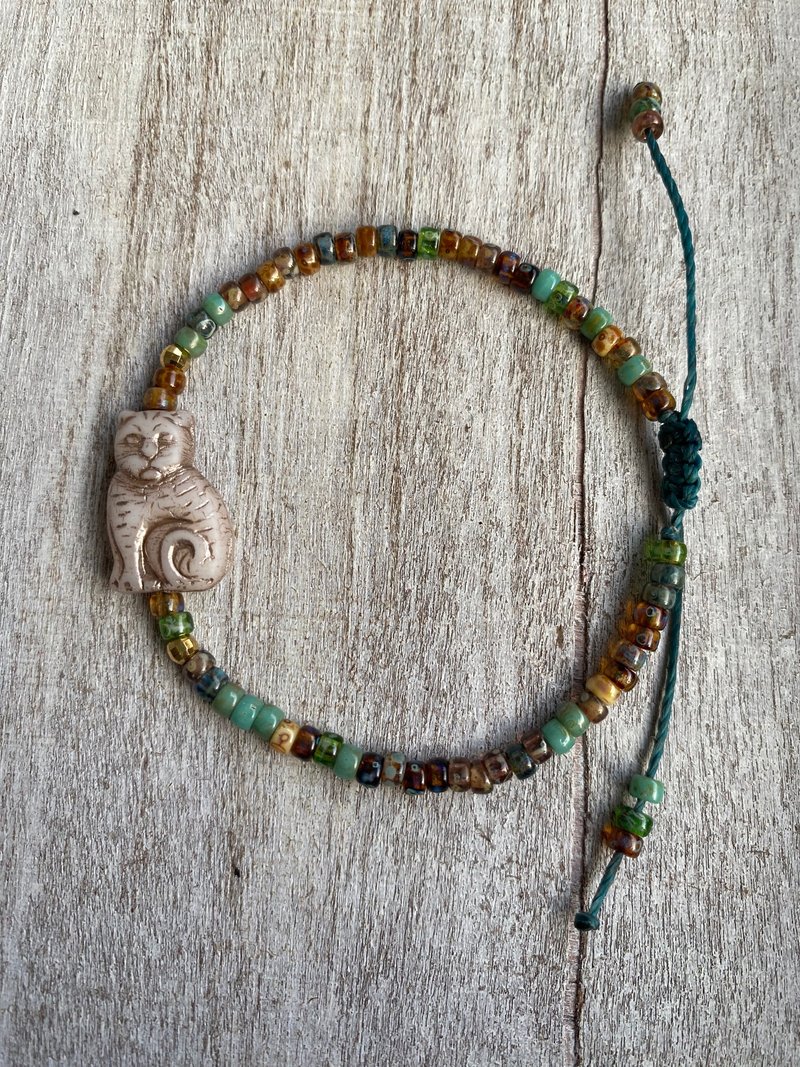 毕卡索色系 猫咪琉璃珠手链 捷克玻璃珠系列 脚链 - 手链/手环 - 琉璃 绿色