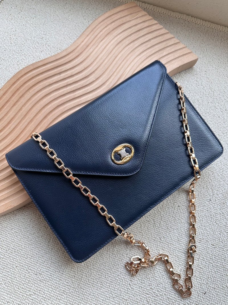 Vintage Celine 海军蓝凯旋门手拿包链条包 - 侧背包/斜挎包 - 真皮 