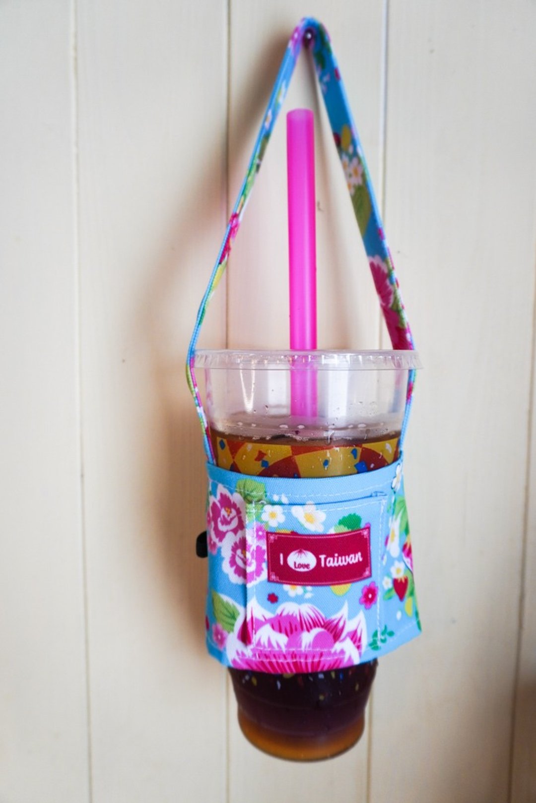 Beverage bag / Kusagi flower cloth (strawberry flower cloth) - 随行杯提袋/水壶袋 - 防水材质 蓝色