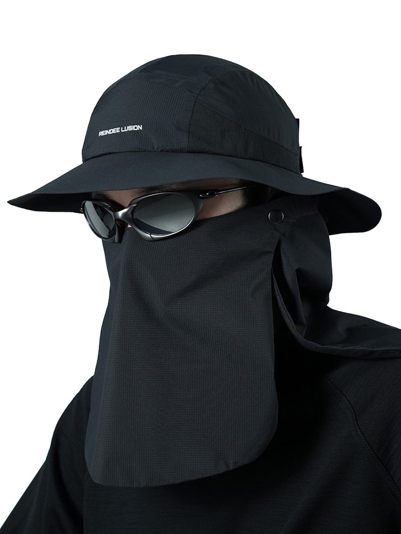 3合1机能户外压胶防水可拆卸防晒罩渔夫帽 - 帽子 - 其他材质 黑色