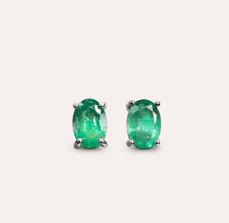 AND 祖母绿 绿色 椭圆 4*6mm 耳环  经典系列 Oval E 天然宝石 珠 - 耳环/耳夹 - 银 绿色