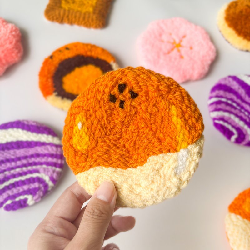 【LIJIE】戳戳绣杯垫/蛋黄酥/芋头酥/樱花酥 - 杯垫 - 羊毛 橘色