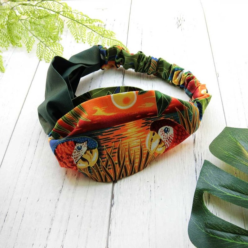 【壳艺品】热带丛林鹦鹉发带 - 发带/发箍 - 棉．麻 绿色