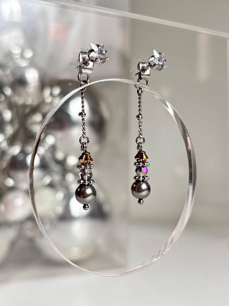 闪亮耶诞(金银岛) 星钻水晶 不锈钢耳环 - 耳环/耳夹 - 水晶 银色