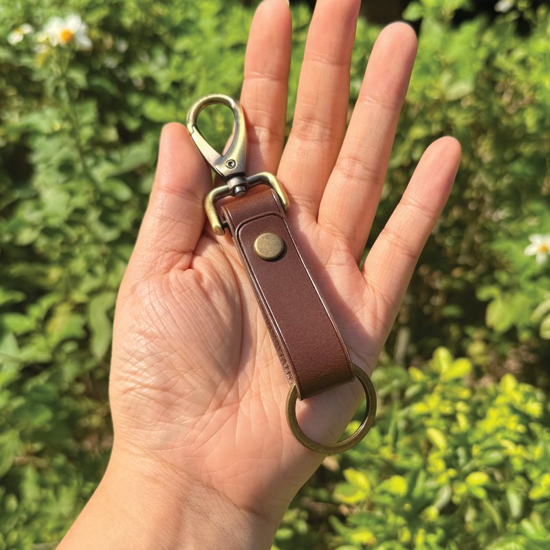 【钥匙/锁匙挂饰】深啡色植鞣牛皮/简约风格/免费定制化压字 - 钥匙链/钥匙包 - 真皮 咖啡色