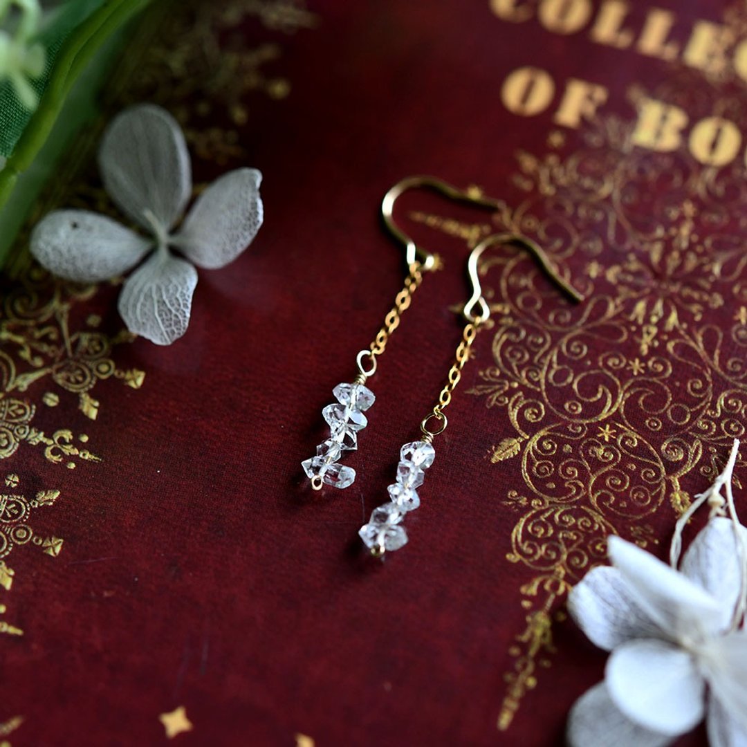 Single Item Original Superb Herkimer Diamond Hook Earrings April Birthstone - 耳环/耳夹 - 宝石 