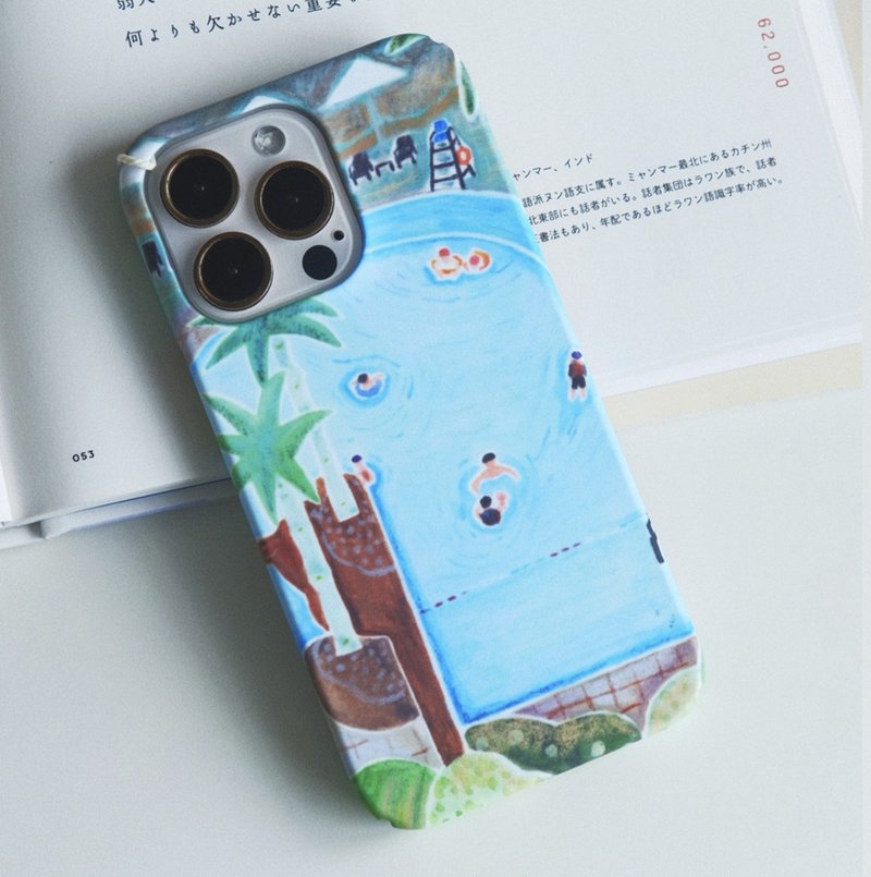 游泳池 手绘插画 iPhone 手機殼 磨砂菲林壳硬壳 - 手机壳/手机套 - 纸 蓝色