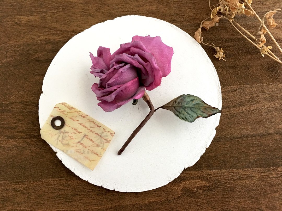 Old rose, Corsage (Red-purple) - 胸针 - 棉 紫色