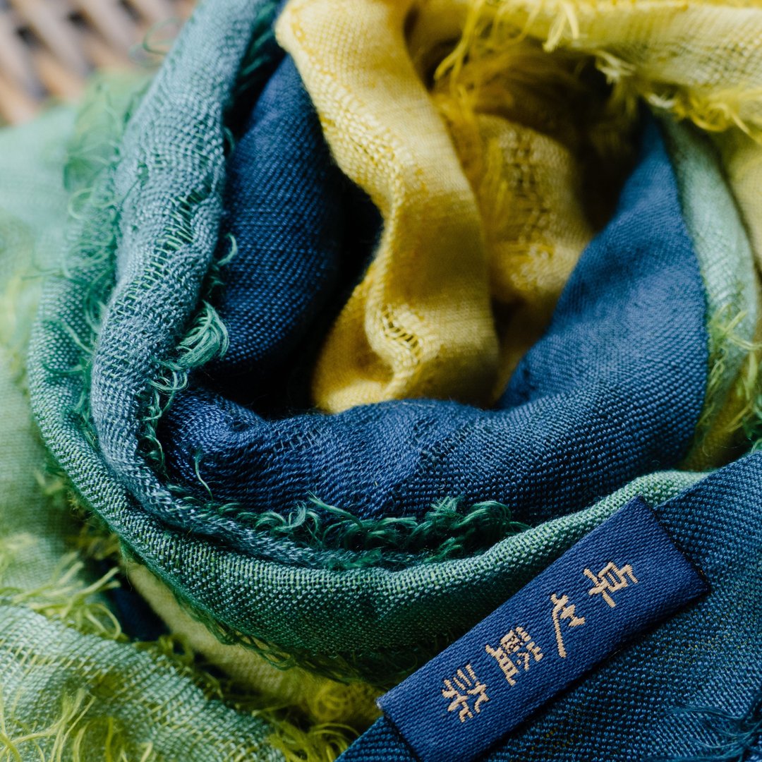 蓝染/植物染莫代尔围巾 - 围巾/披肩 - 棉 