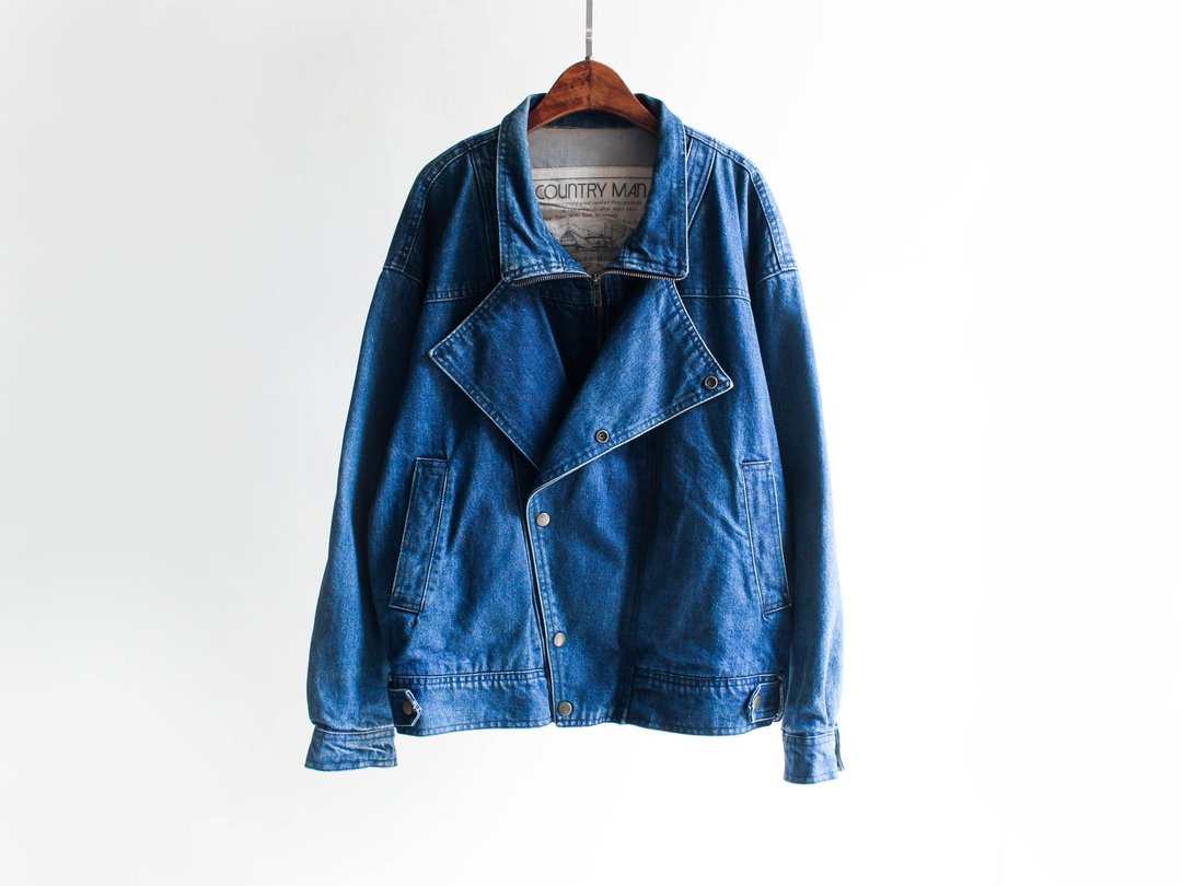 河水山 - 暗夜深蓝英式侦探之梦 古董厚磅丹宁外套 古着 牛仔 denim vintage oversize - 女装休闲/机能外套 - 棉 蓝色