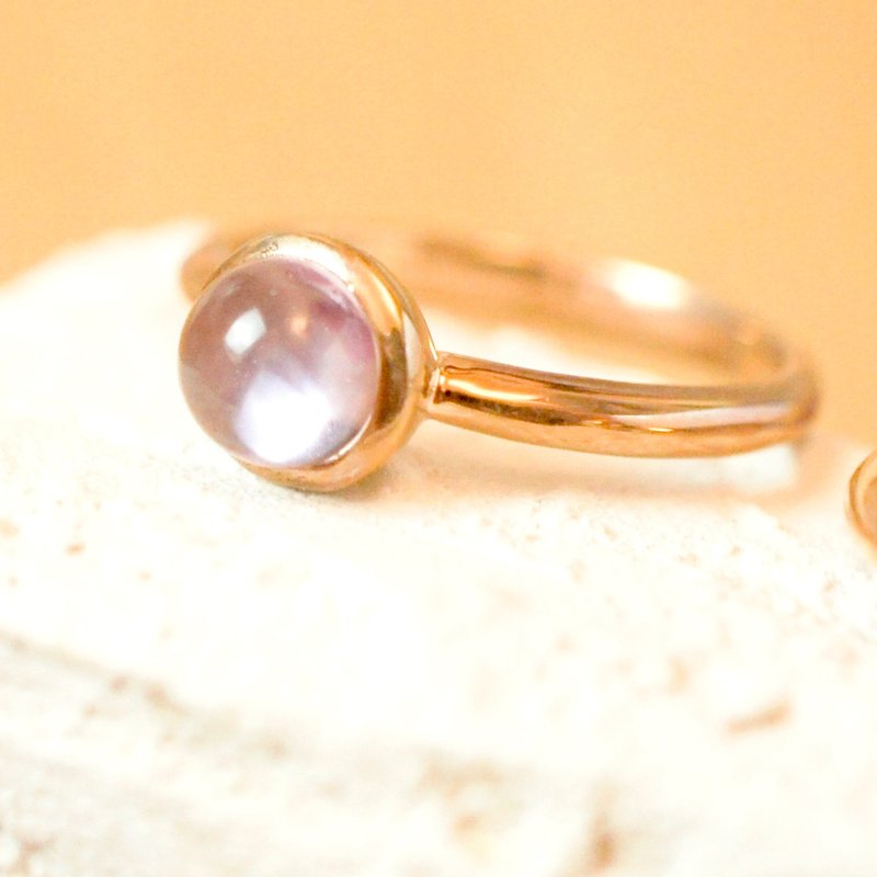 点点 6mm 圆形卜面 紫水晶 纯银 电18K玫瑰金 戒指 - 戒指 - 宝石 紫色