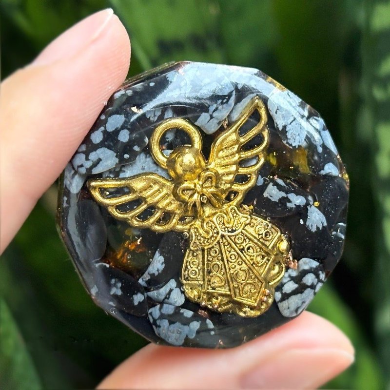 守护天使雪花黑曜石奥刚随身盘 | 附绒袋 - 其他 - 水晶 黑色