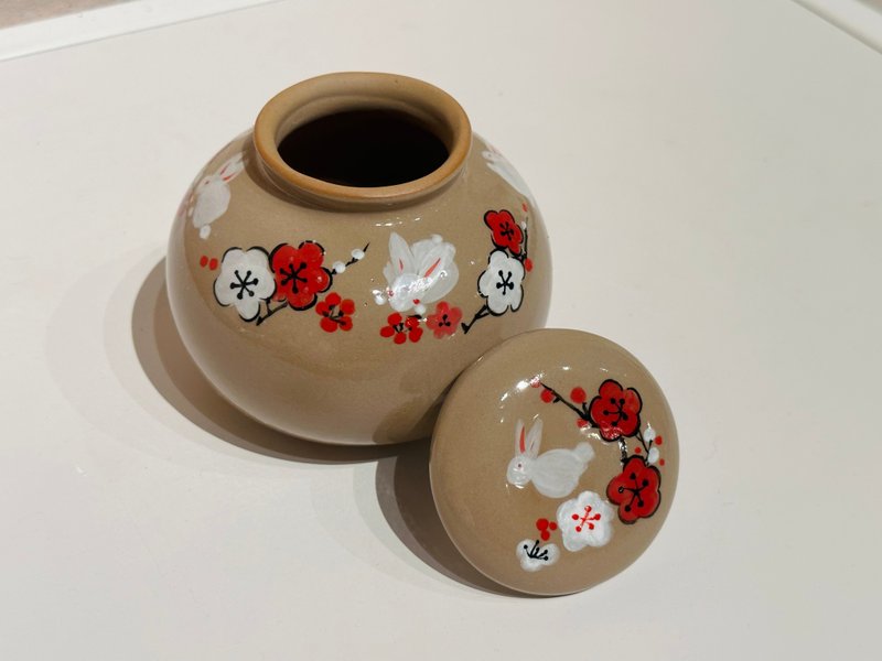 兔兔陶罐 手工绘制茶叶罐 茶仓 密封罐 - 茶具/茶杯 - 陶 红色