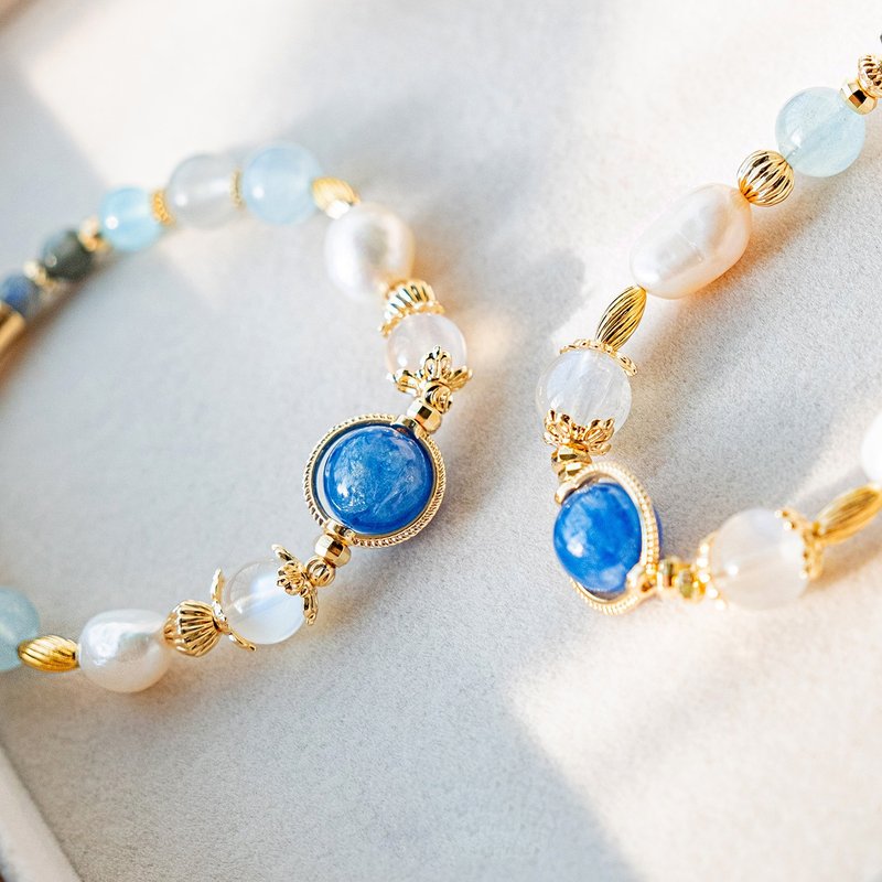 蓝鲸悠悠 手链。蓝晶石 蓝月光 珍珠 海蓝宝。智慧与勇气领航 - 手链/手环 - 水晶 蓝色