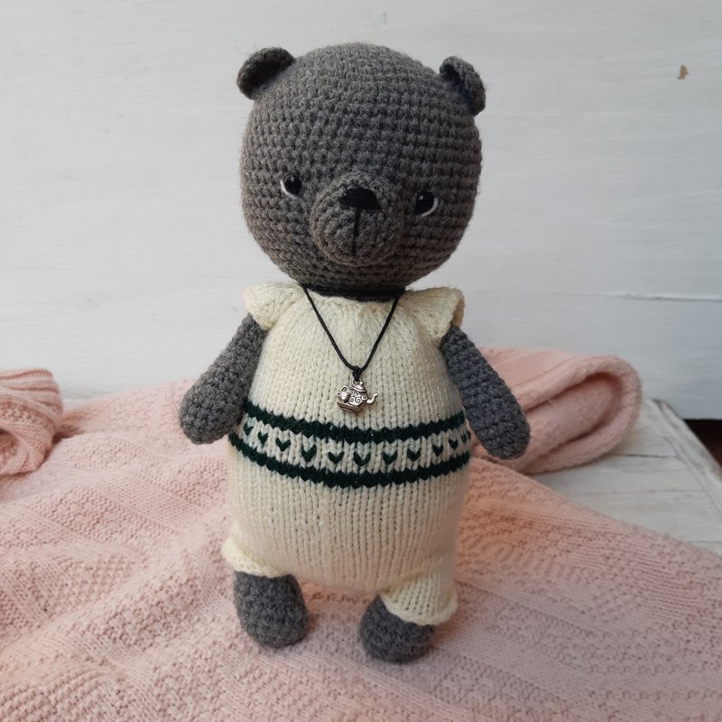 熊玩具 手工钩针 熊玩具 绒毛玩具 绒毛玩具 动物玩具 灰熊 - 玩具/玩偶 - 其他材质 灰色