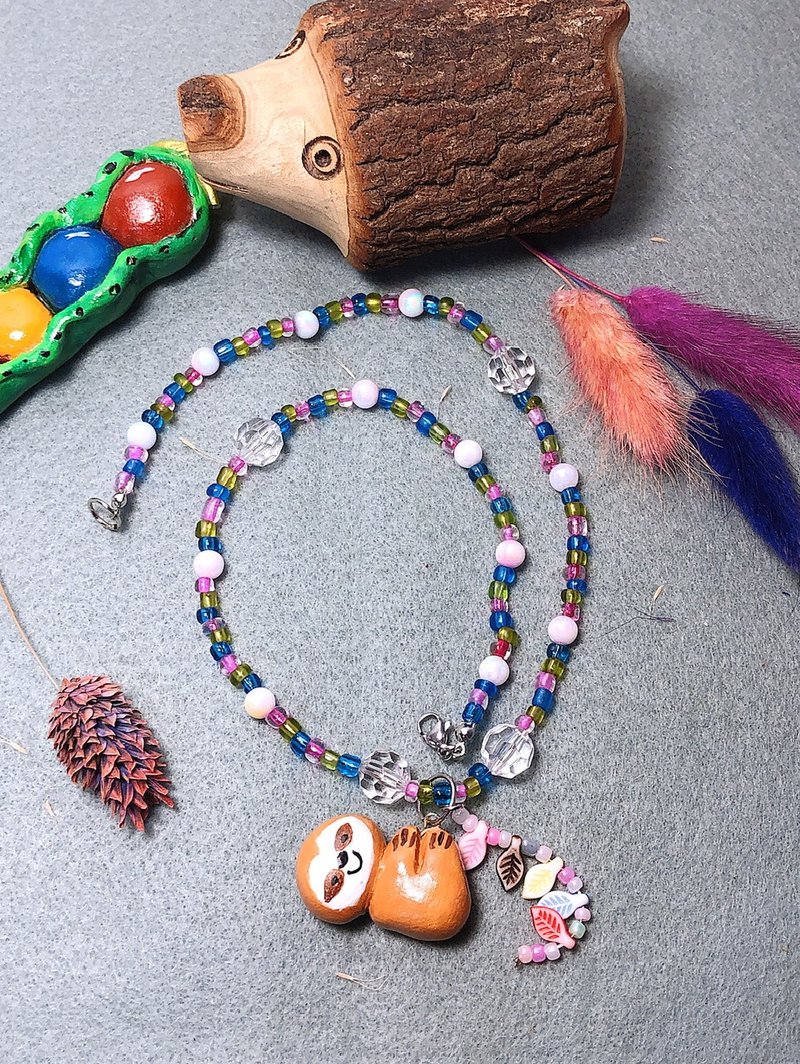 懒懒树櫴 手作黏土项链 陶土 手绘捏制 钢丝线不锈钢扣 串珠 - 项链 - 粘土 咖啡色