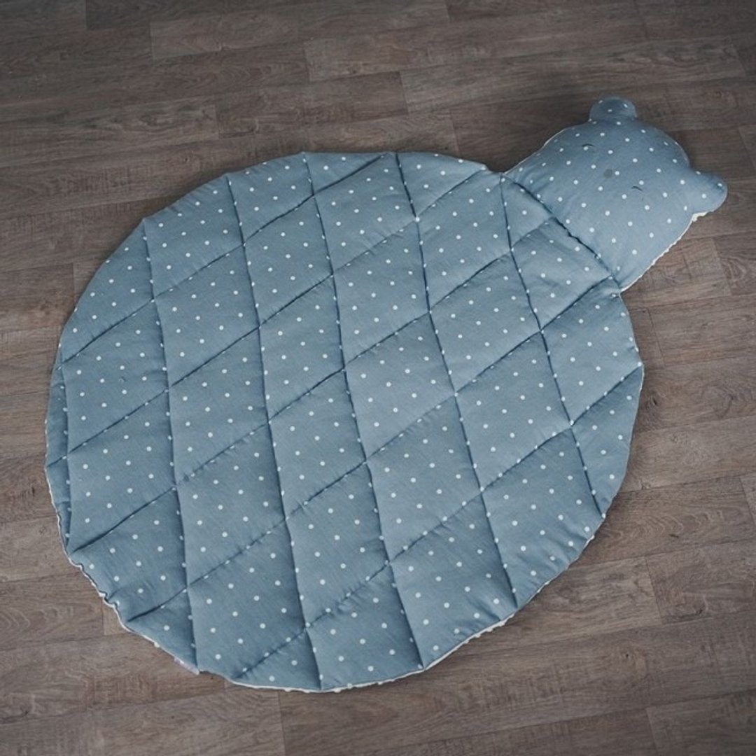 Padded baby play mat with teddy bear pillow from linen - 玩具/玩偶 - 棉 蓝色