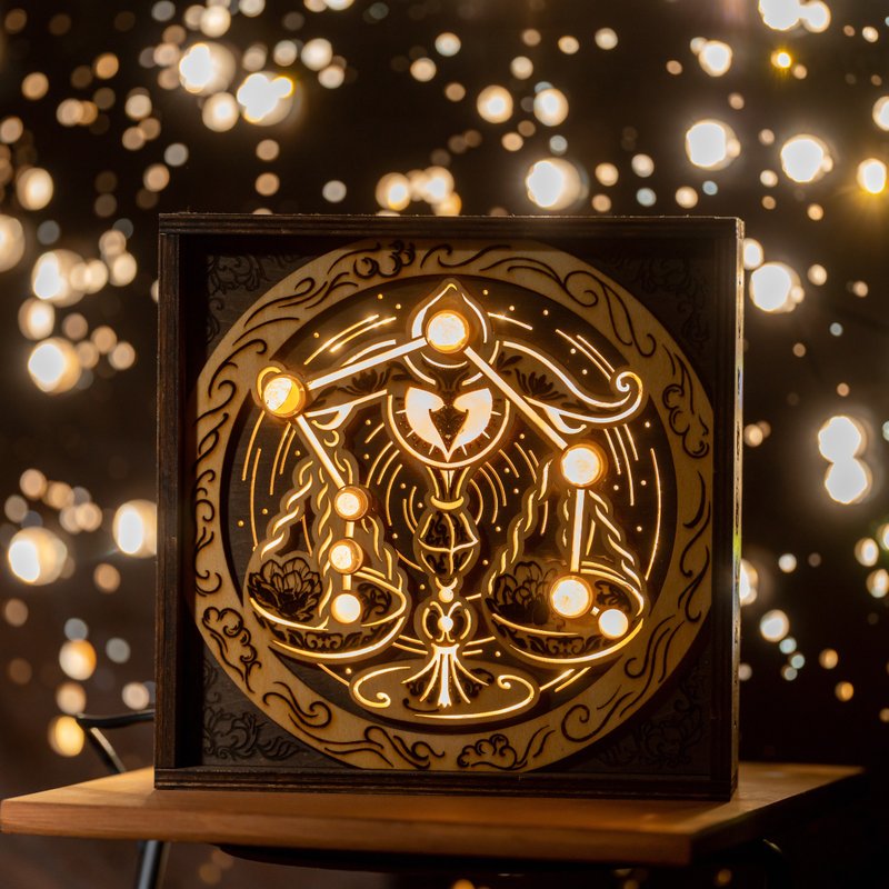 【星座小夜灯 - 天秤座】木制天然白水晶灯饰摆设 - 灯具/灯饰 - 木头 咖啡色