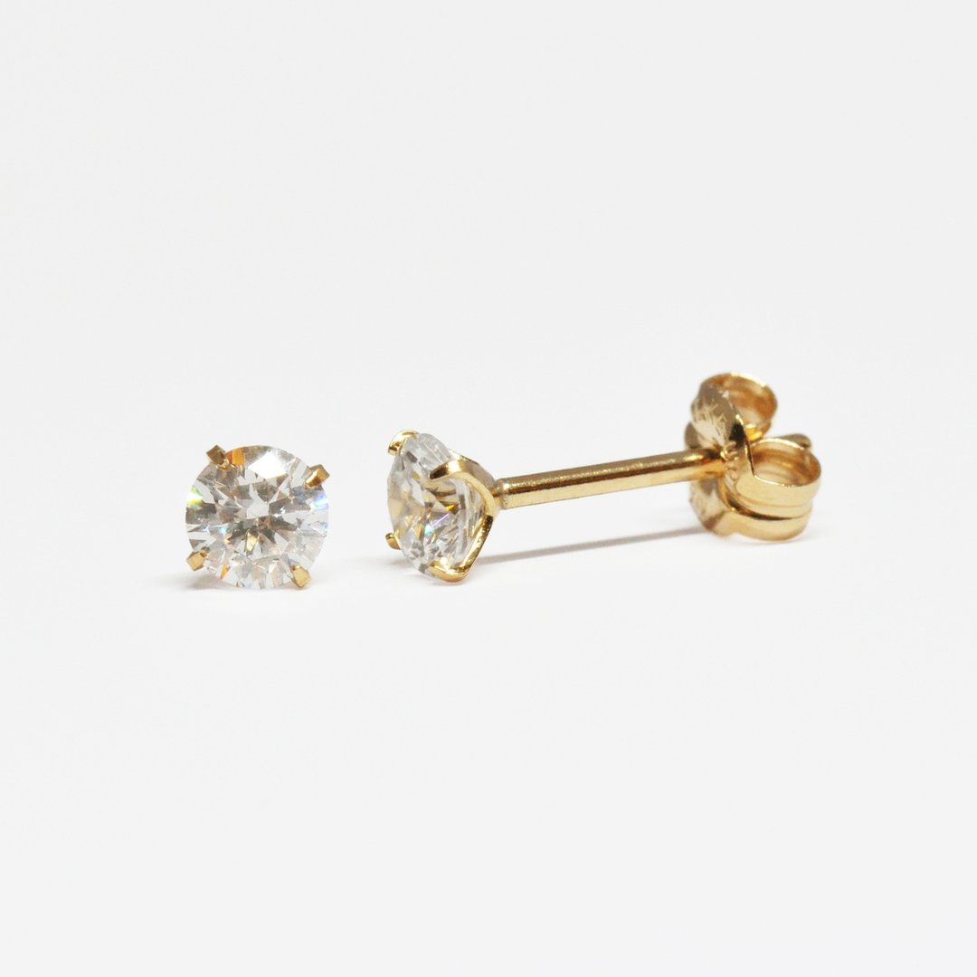 【Second Earrings】 18K 黄金立方氧化锆耳环 - 耳环/耳夹 - 贵金属 