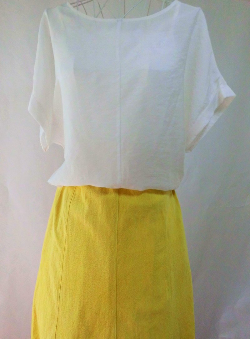 Plant dyeing, cotton, long skirt, A-line_1 dark color canary yellow - 裙子 - 棉．麻 黄色