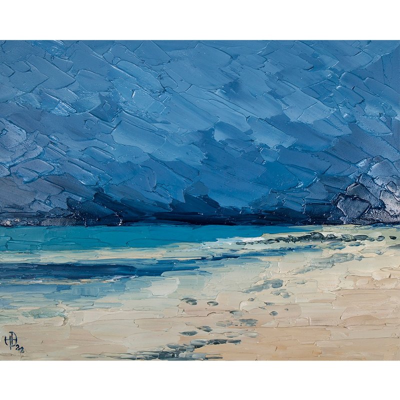 Seascape Painting Beach Original Art Minimalist Oil Painting 油畫原作 海景風景畫 - 海报/装饰画/版画 - 其他材质 蓝色