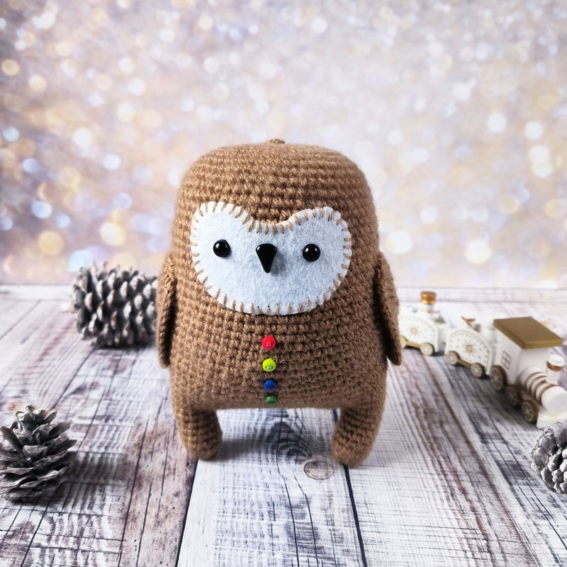 手工钩针编织猫头鹰毛绒玩具 - 可爱的 Amigurumi 猫头鹰，棕针织猫头鹰小雕像 - 玩偶/公仔 - 压克力 咖啡色