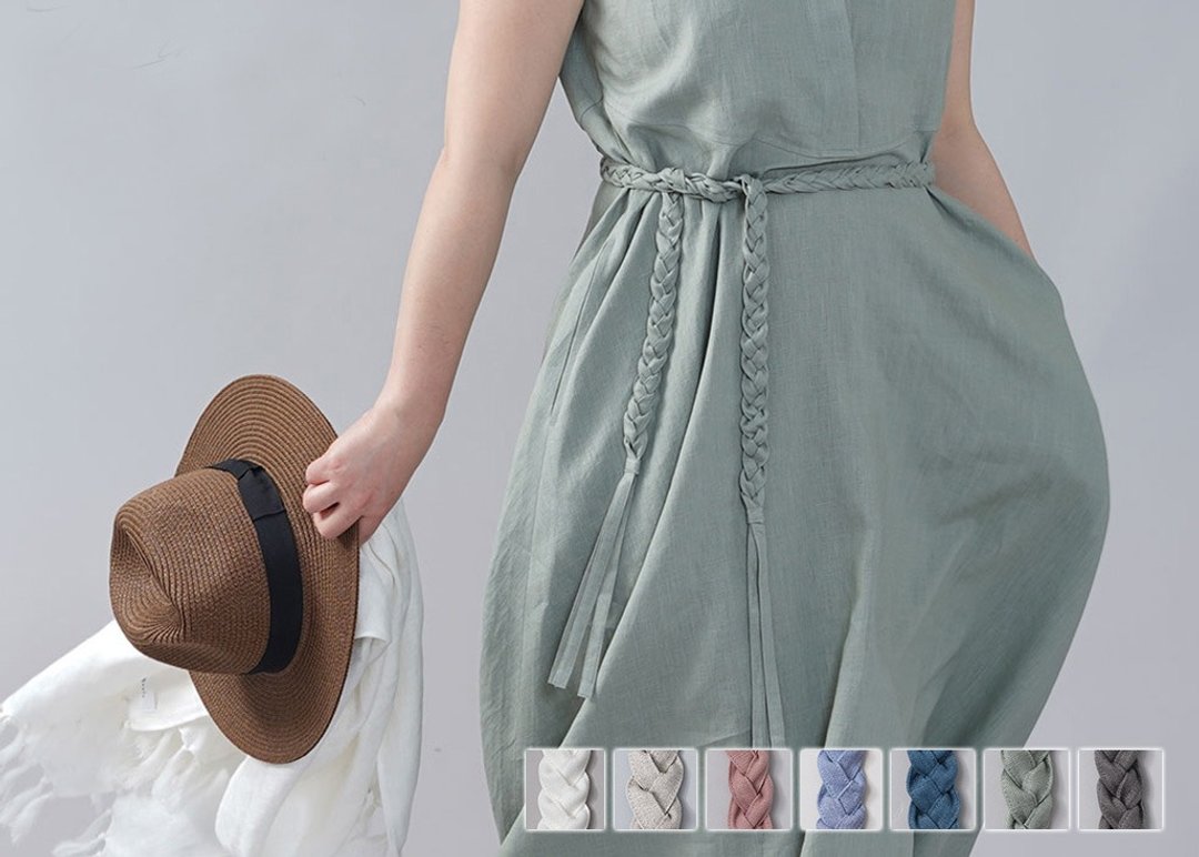 wafu - 亞麻腰帶 Linen Braid Belt / z022b - 皮带/腰带 - 亚麻 绿色