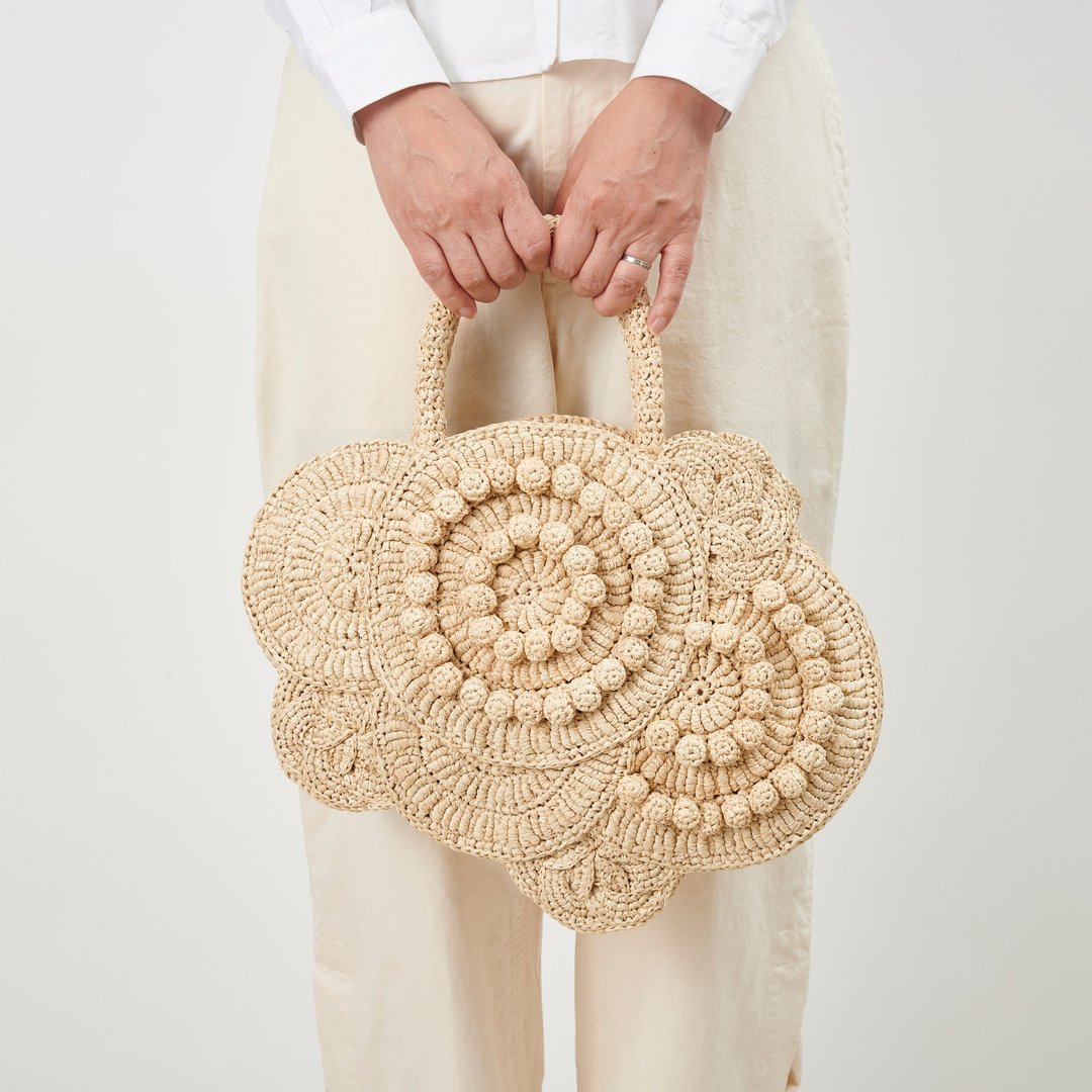 Borsa — 天然拉菲草手工钩织圆形拼接包 - 手提包/手提袋 - 环保材料 
