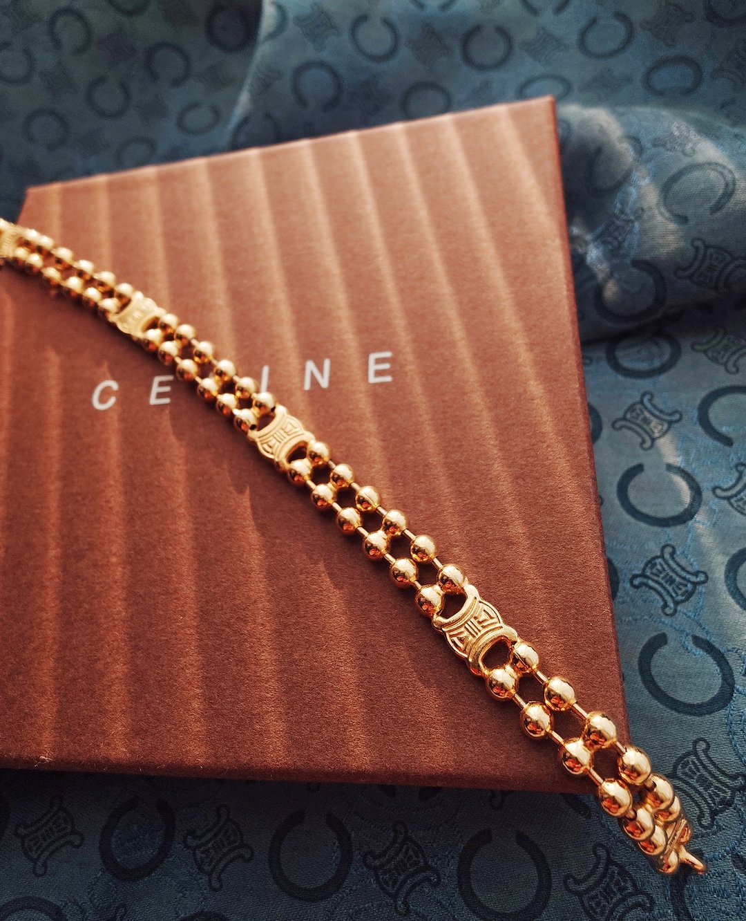中古真品 带盒 CELINE 凯旋门金链 链条手链 手链包包挂件挂饰袋扣 - 手链/手环 - 其他金属 金色
