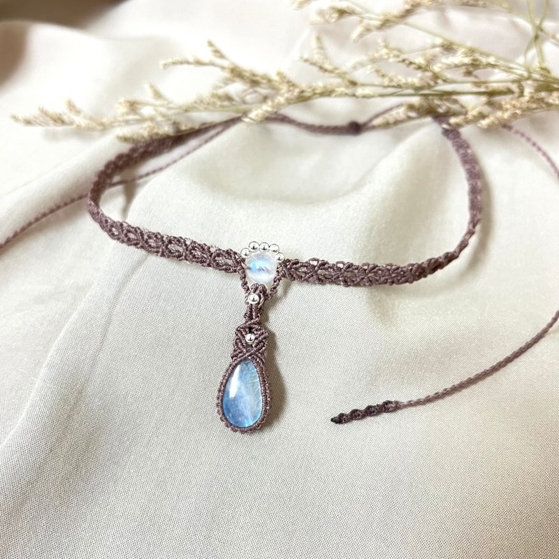 月光石编织颈链 - 项链 - 水晶 粉红色