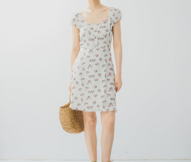 【南法风】法式复古/花朵茶歇裙 - 洋装/连衣裙 - 其他材质 白色