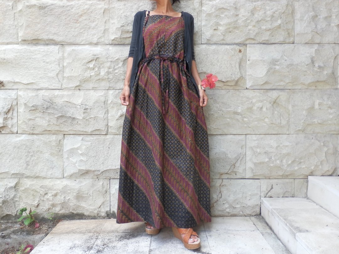 Indonesia Batik.apron dress/purple color - 洋装/连衣裙 - 棉 紫色