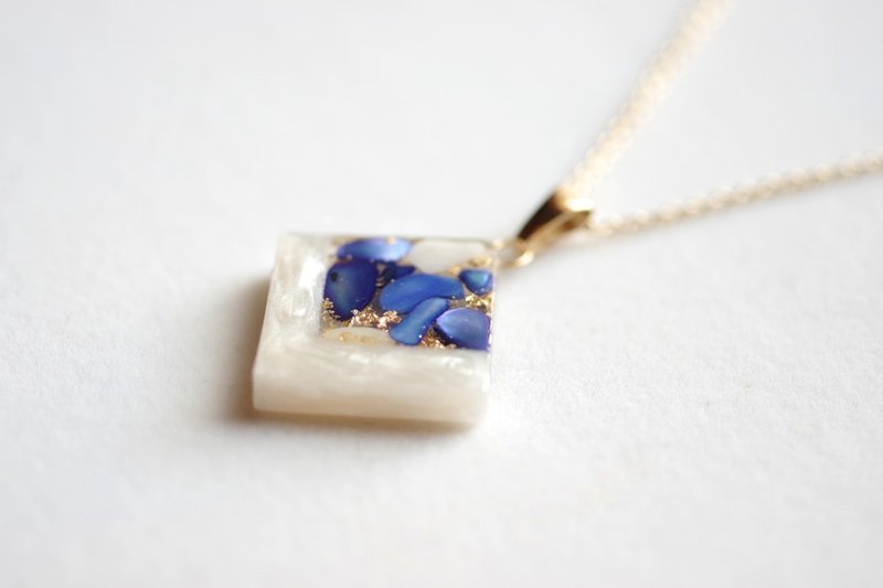 树脂艺术 方形吊坠・夜色深处 - 项链 - 树脂 蓝色