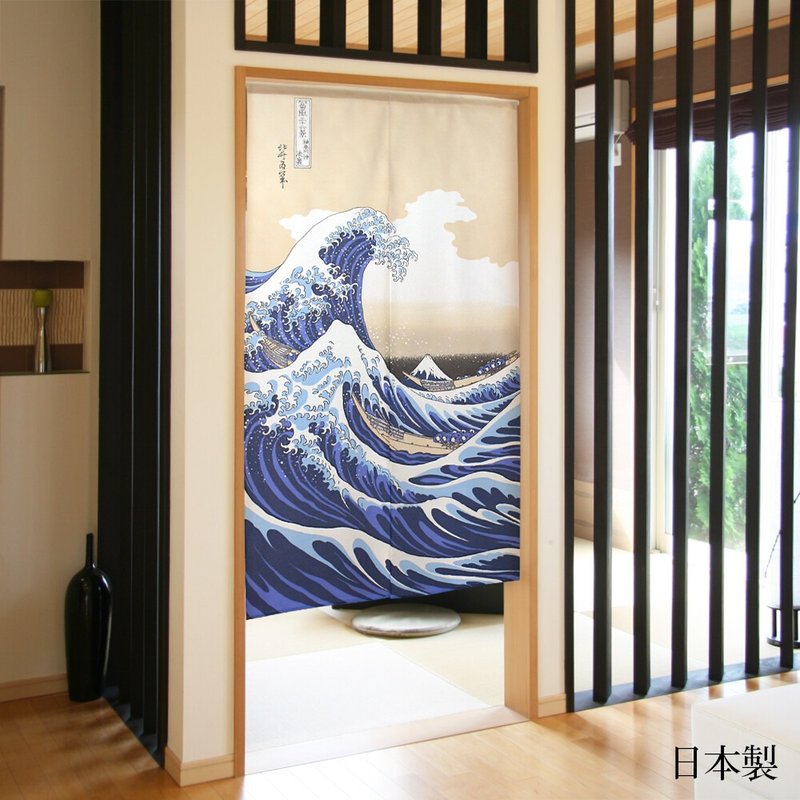 【预订】日本制 葛饰北斎神奈川冲浪里门帘 - 门帘/门牌 - 聚酯纤维 蓝色