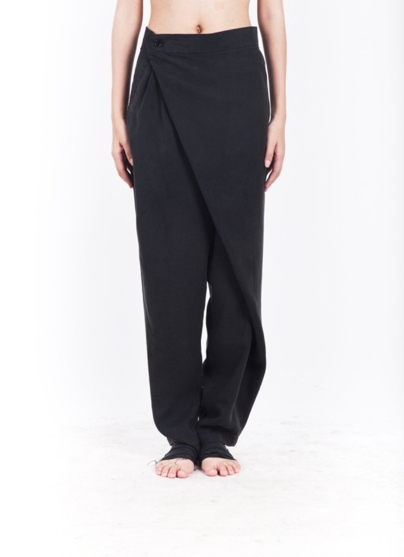 JANWONG女装系列对折不对称哈伦裤立体剪裁女士长裤（定制款） - 女装长裤 - 丝．绢 黑色